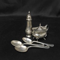 Lot 134 - SILVER COMPOSITE CONDIMENT SET AND THREE...