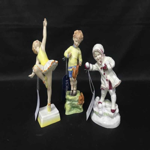 Lot 158 - THREE ROYAL WORCESTER FIGURES 'Thursdays Child...