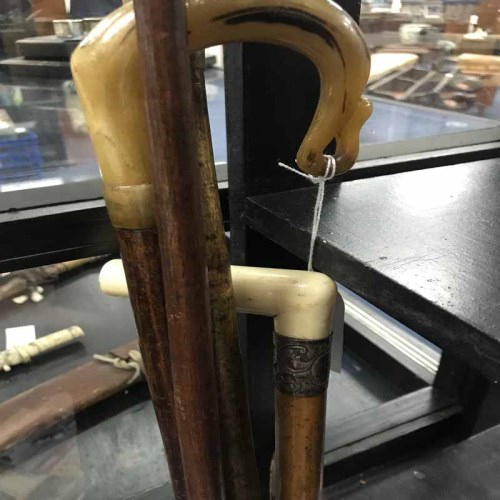 Lot 182 - SILVER COLLARED WALKING STICK along with other...
