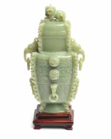 Lot 296 - MID 20TH CENTURY CHINESE JADE LIDDED VASE with...