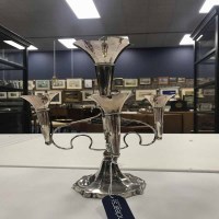 Lot 192 - FIVE BRANCH SILVER PLATED EPERGNE 32cm high