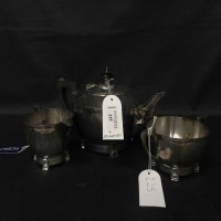 Lot 225 - SILVER PLATED THREE PIECE TEA SET AND TWO...