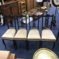 Lot 291 - FOUR MAHOGANY DINING CHAIRS upholstered with...