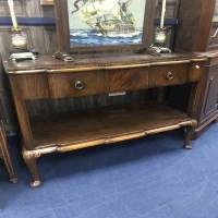 Lot 303 - MAHOGANY TWO TIER SIDE UNIT on cabriole legs