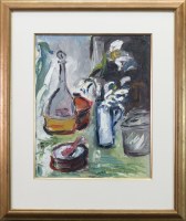 Lot 362 - * BETH HUNTER, STILL LIFE WITH POTS AND PLATES...