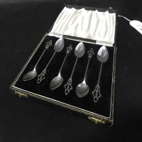 Lot 382 - SET OF SIX SILVER COFFEE SPOONS along with a...