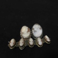 Lot 427 - GOLD MOUNTED OVAL CAMEO BROOCH another; along...