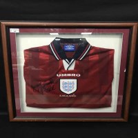 Lot 468 - SIGNED ENGLAND JERSEY 'Good Luck, Pele'