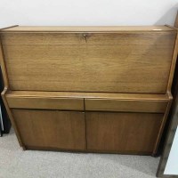 Lot 478 - RETRO TEAK WRITING BUREAU together with a teak...
