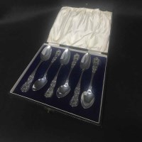 Lot 491 - SET OF SIX SILVER TEASPOONS, GLASGOW in case