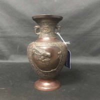 Lot 495 - JAPANESE BRONZE VASE decorated with birds and...