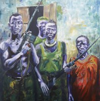 Lot 9 - CONTEMPORARY SCHOOL, WARRIORS oil on canvas,...