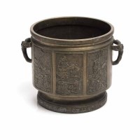 Lot 343 - LARGE CHINESE BRONZE PLANTER with panels of...