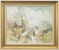 Lot 193 - * MAY HUTCHISON, GIRLS IN BLOSSOM oil on board,...