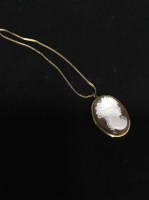 Lot 9 - GOLD MOUNTED OVAL CAMEO BROOCH on a gold chain