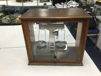 Lot 10 - OERTLING CHEMICAL BALANCE in wooden and glazed...