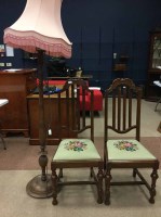 Lot 91 - PAIR OF MAHOGANY CHAIRS AND A STANDARD LAMP
