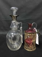 Lot 106 - SILVER COLLARED GLASS CLARET JUG with stopper,...