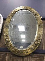 Lot 216 - EMBOSSED BRASS OVAL WALL MIRROR