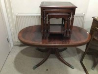 Lot 218 - MAHOGANY COFFEE TABLE along with a nest of tables
