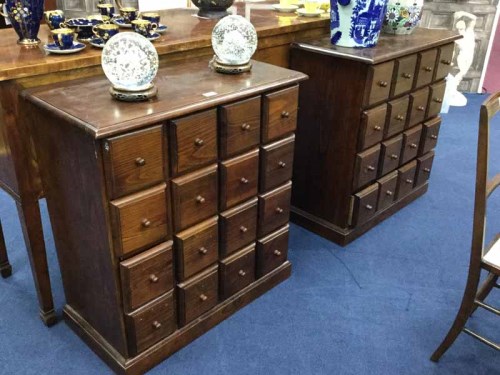 Lot 221 - PAIR OF REPRODUCTION STAINED WOOD SPICE CHESTS