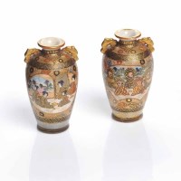 Lot 400 - PAIR OF MINIATURE JAPANESE SATSUMA VASES with...