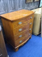 Lot 250 - REPRODUCTION YEW WOOD BOW FRONT CHEST OF DRAWERS