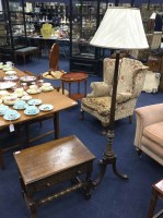 Lot 255 - SMALL OAK SIDE TABLE along with a floor lamp