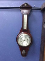 Lot 272 - STAINED WOOD WALL BAROMETER/THERMOMETER