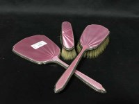 Lot 279 - SILVER AND PINK ENAMEL VANITY SET together...