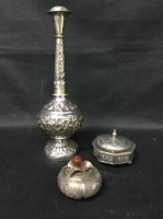 Lot 313 - EASTERN WHITE METAL ROSE WATER SHAKER along...