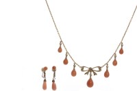 Lot 22 - EDWARDIAN CORAL AND SEED PEARL NECKLET with a...
