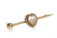 Lot 30 - VICTORIAN MOONSTONE AND SEED PEARL BROOCH with...