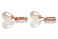 Lot 56 - PAIR OF ROSE GOLD PEARL EARRINGS each with a...