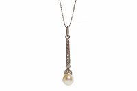 Lot 78 - EDWARDIAN PEARL AND DIAMOND PENDANT set with a...