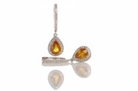 Lot 95 - PAIR OF YELLOW SAPPHIRE AND DIAMOND EARRINGS...