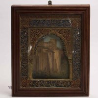 Lot 446 - ISLAMIC PLAQUE the wooden plaque framing a...