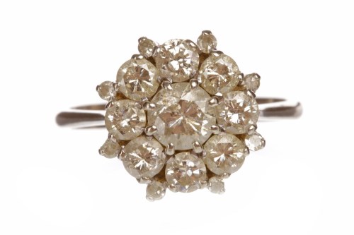 Lot 110 - DIAMOND CLUSTER RING the bezel 13mm wide and...