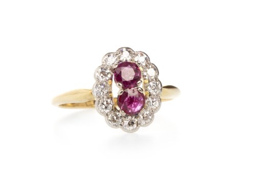 Lot 124 - RED GEM SET AND DIAMOND CLUSTER RING set with...