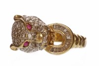 Lot 212 - DIAMOND SET PANTHER MOTIF RING the head with...