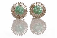 Lot 220 - PAIR OF EMERALD AND DIAMOND CLUSTER EARRINGS...