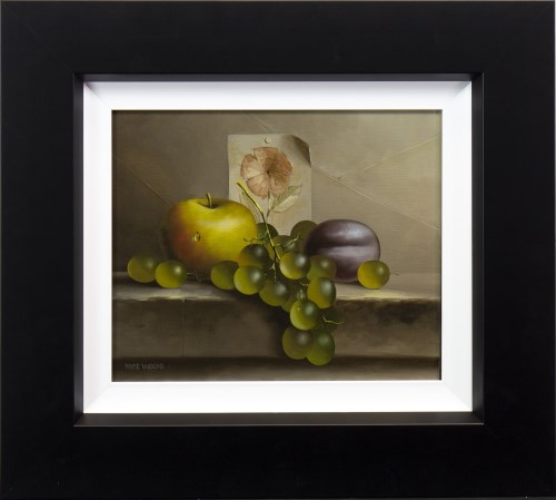 Lot 44 - * MIKE WOODS, APPLE, PLUM & GRAPES oil on...