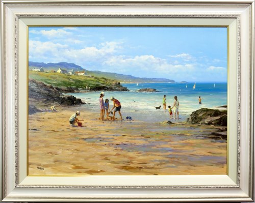 Lot 78 - * ALLAN NELSON, PADDLING IN THE SURF oil on...