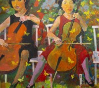 Lot 147 - ANDREI BLUDOV, TWO LADIES PLAYING VIOLA oil on...