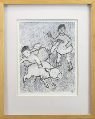 Lot 190 - * CATRIONA MILLAR, CHILDREN WITH PIG mixed...