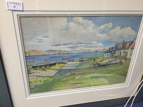 Lot 9 - WILLIAM HULL, THE JETTY, IONA watercolour on...