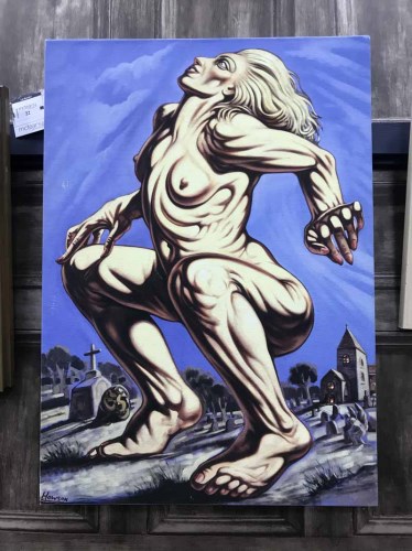 Lot 22 - AFTER PETER HOWSON, DEATH OF MADONNA canvas...
