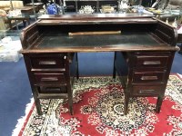 Lot 48 - EARLY 20TH CENTURY STAINED WOOD ROLL TOP DESK
