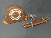 Lot 68 - WOODEN MANTEL CLOCK along with a carvery set...