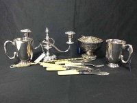 Lot 71 - SILVER PLATED CANDELABRUM along with two...